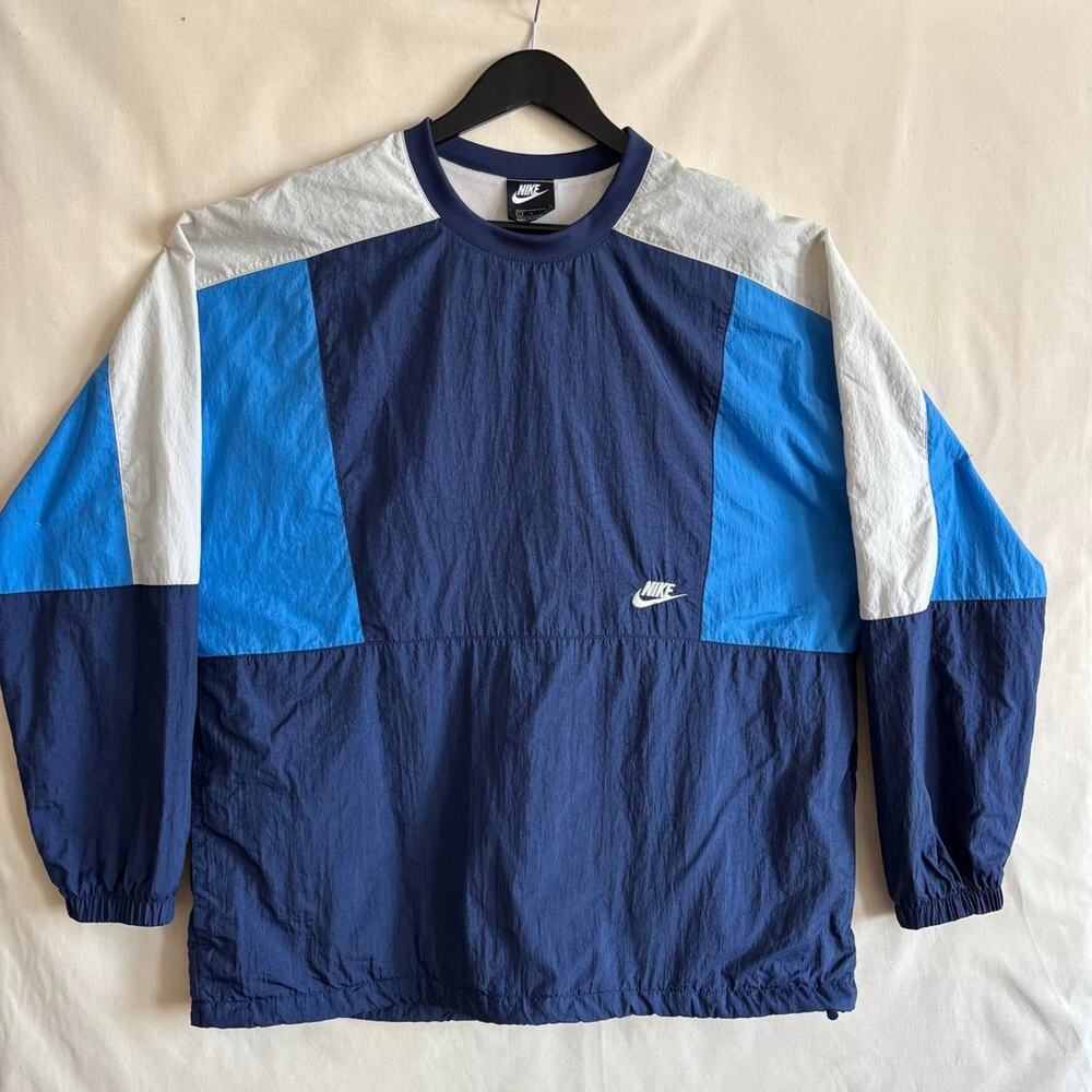 VTG 90s Nike Blue White Colorblock Nylon Pullover Windbreaker Gorpcore - Size L